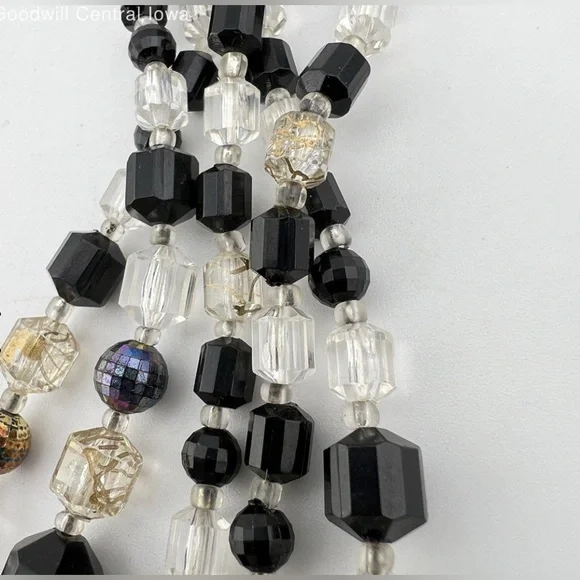 Vintage Germany stamped Black and Gold 5 Strand AB Beaded Necklace - Picture 7 of 14